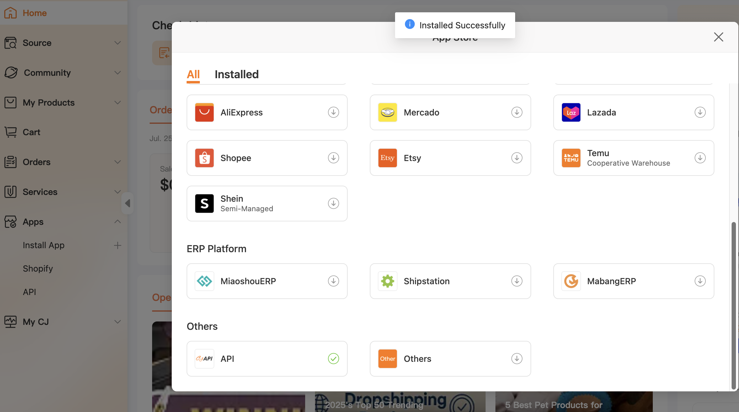API app installed successfully